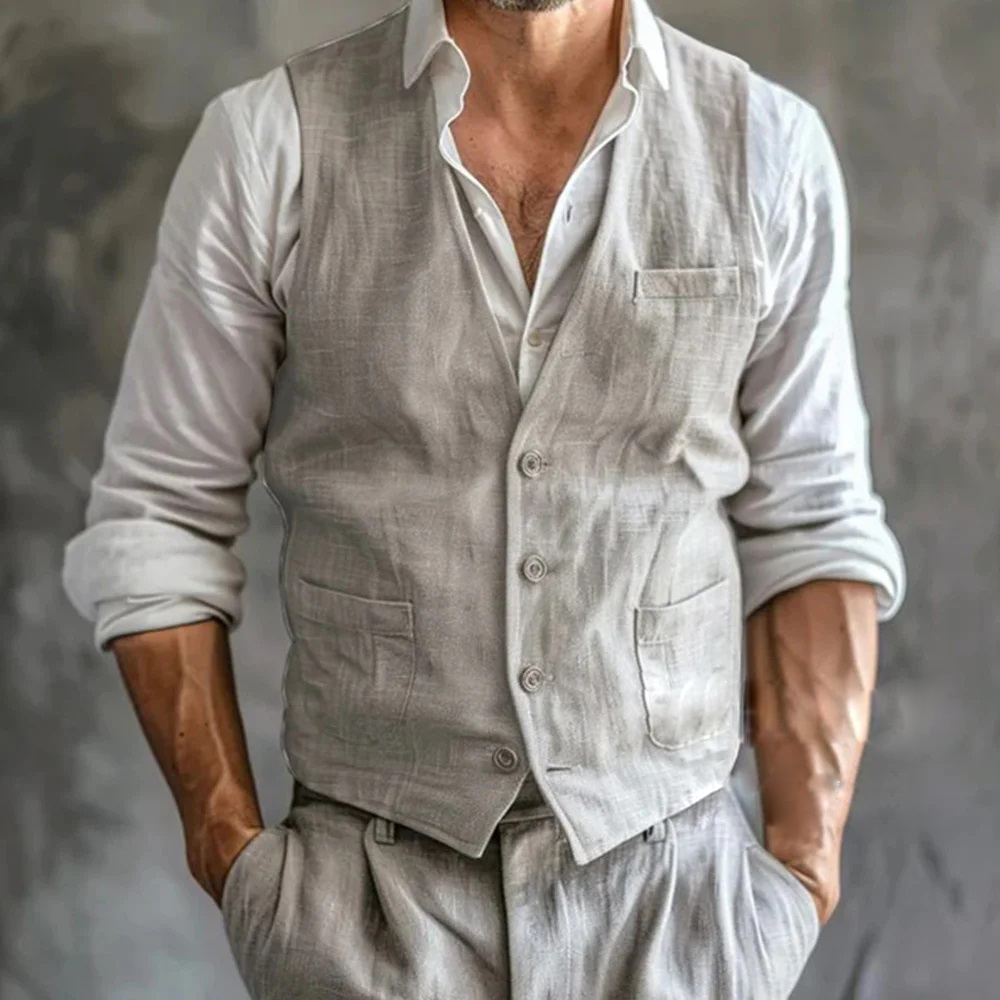 Formal Vest Waistcoat - Rompi Linen pria, rompi musim panas