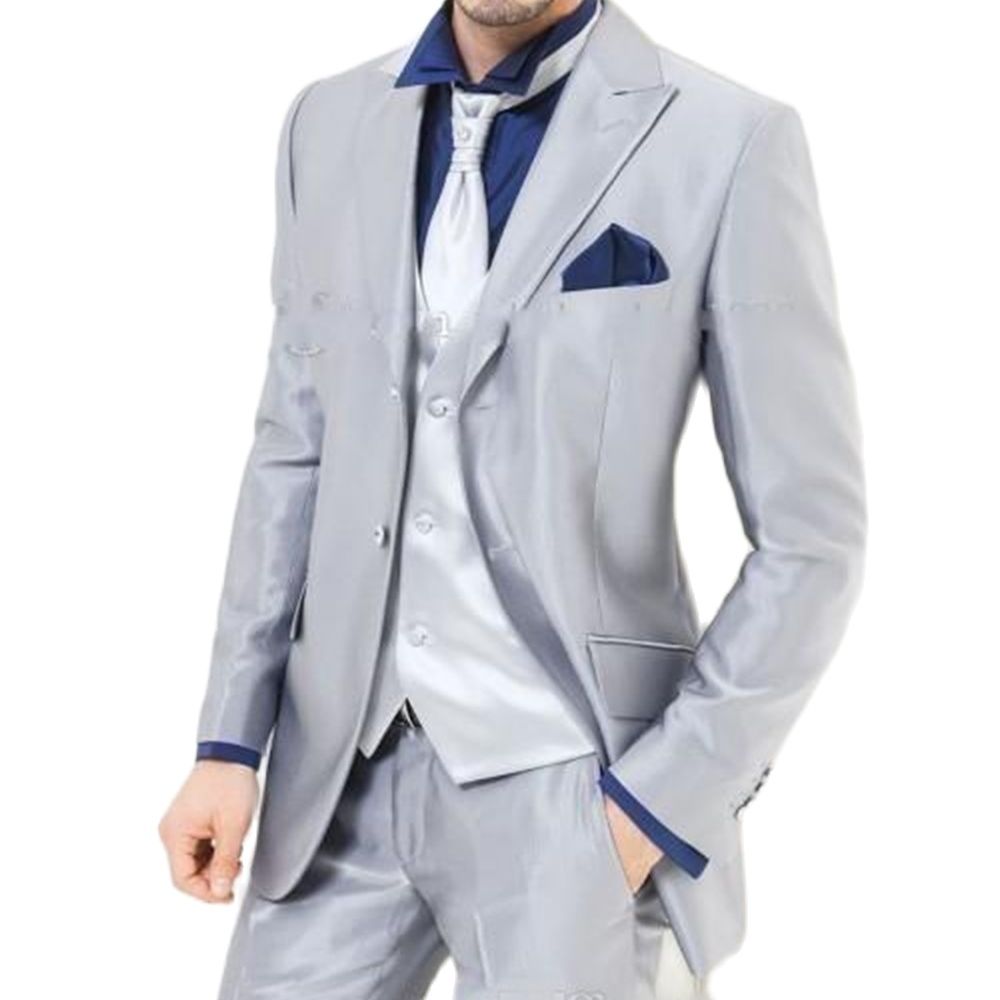 Men'S Formal Dinner Wear - Setelan Pria Satin Berkilau Perak Buatan