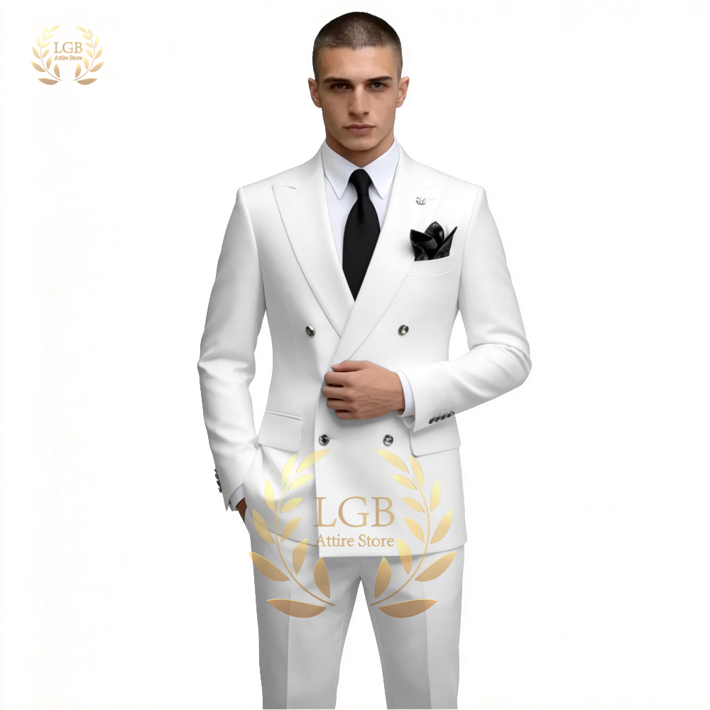 Men'S Formal Dinner Wear - Setelan Jas Pria Putih Double Breasted