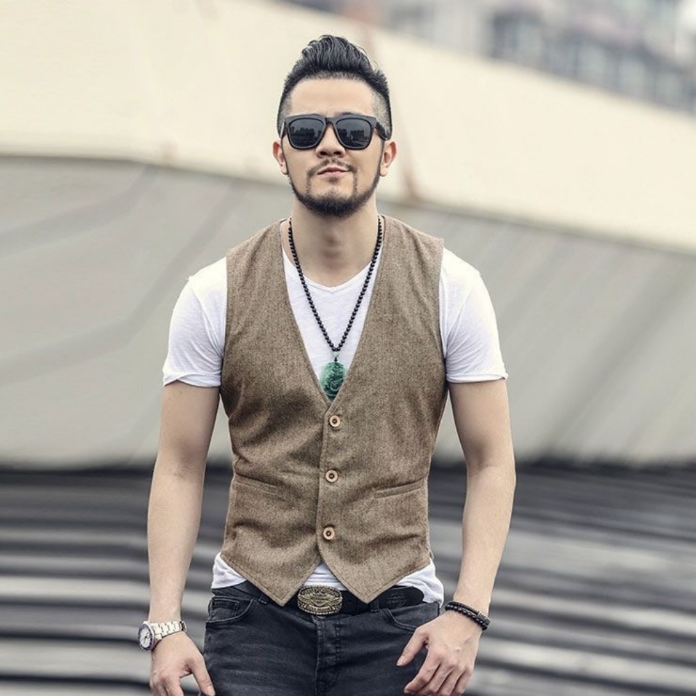 Formal Vest Waistcoat - Rompi Linen Pria V-Neck Kancing Satu