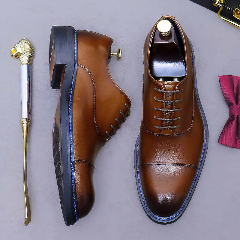Formal Men Daily Wear Footwear - Sepatu Oxford Cognac Cap-Toe Kulit Asli