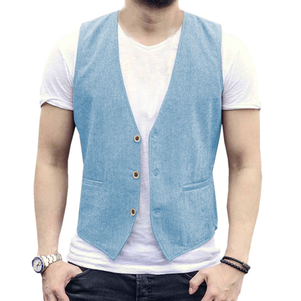 Rompi Linen Pria V-Neck Kancin - Formal Vest Waistcoat ulasan dan harga