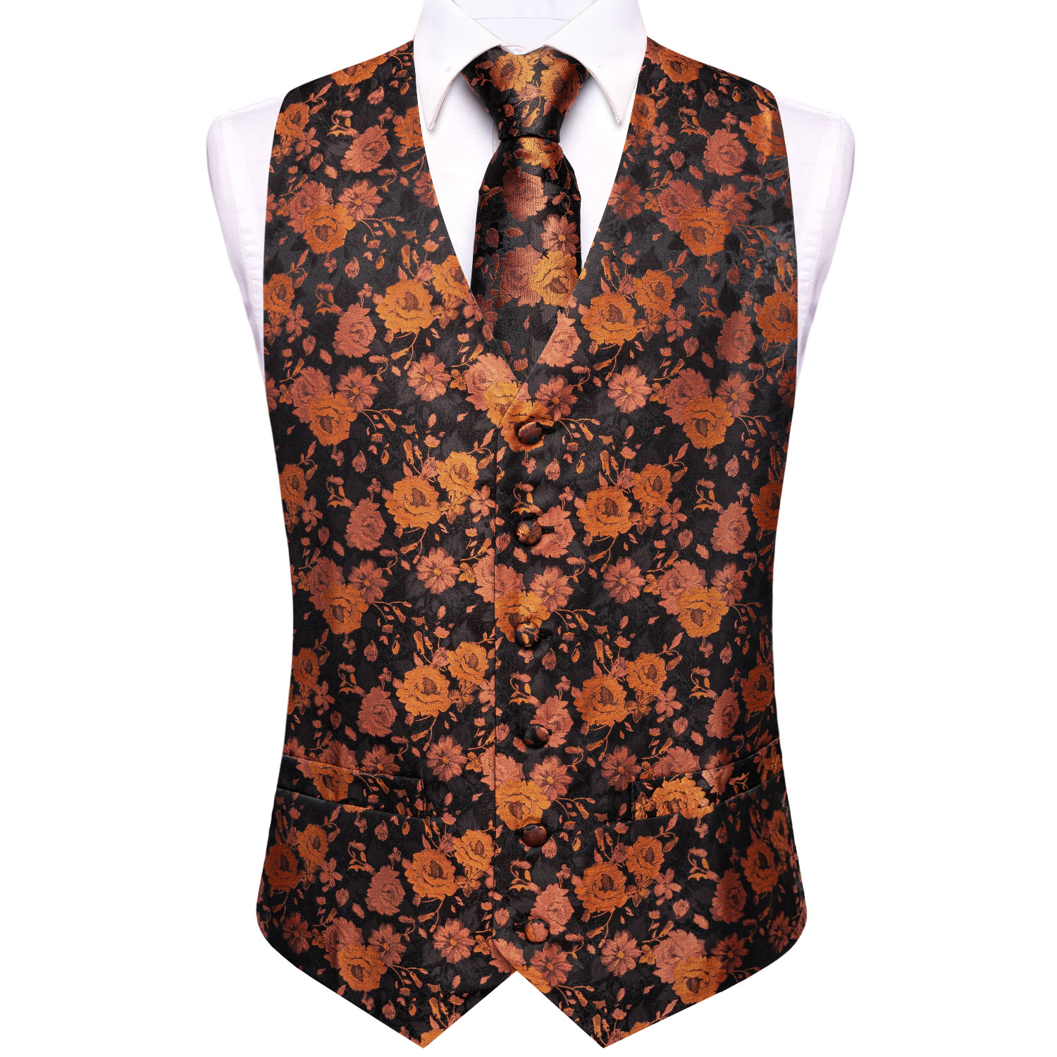 Rompi Pria Motif Bunga Hitam C - Formal Vest Waistcoat ulasan dan harga