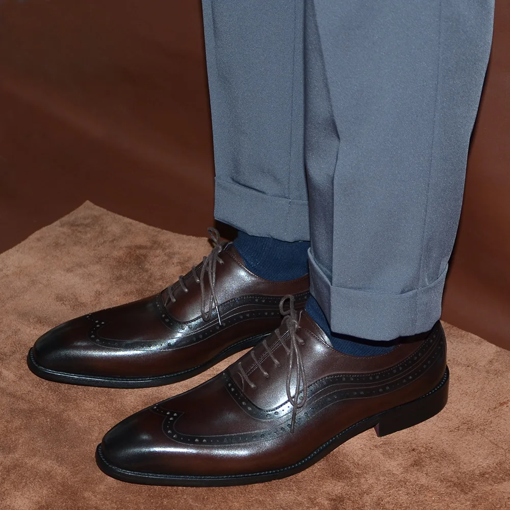 Sepatu Oxford Ujung Sayap Pria - Men Formal Wear Brown ulasan dan harga