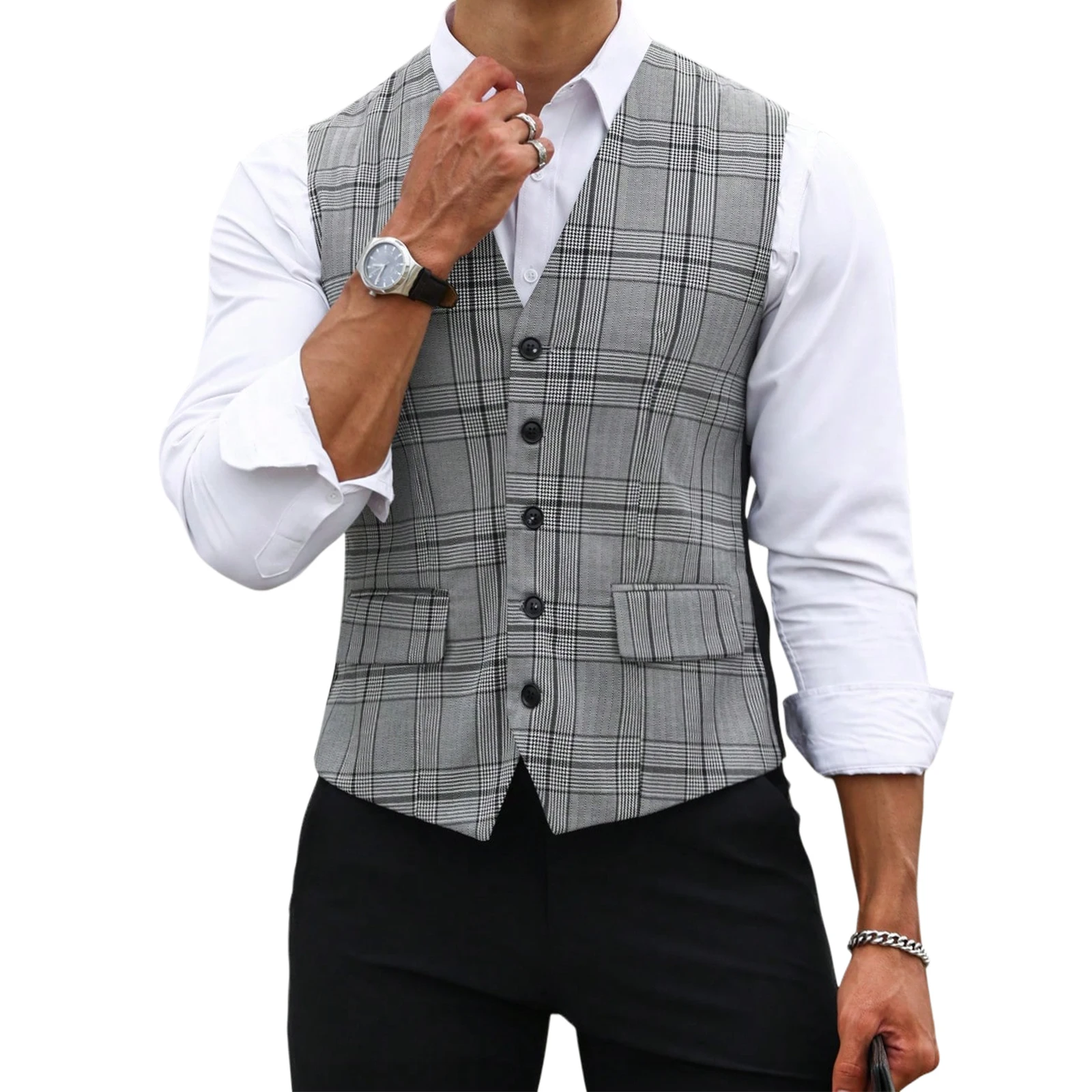 Rompi Jas Pria Abu-abu Motif K - Formal Vest Waistcoat ulasan dan harga
