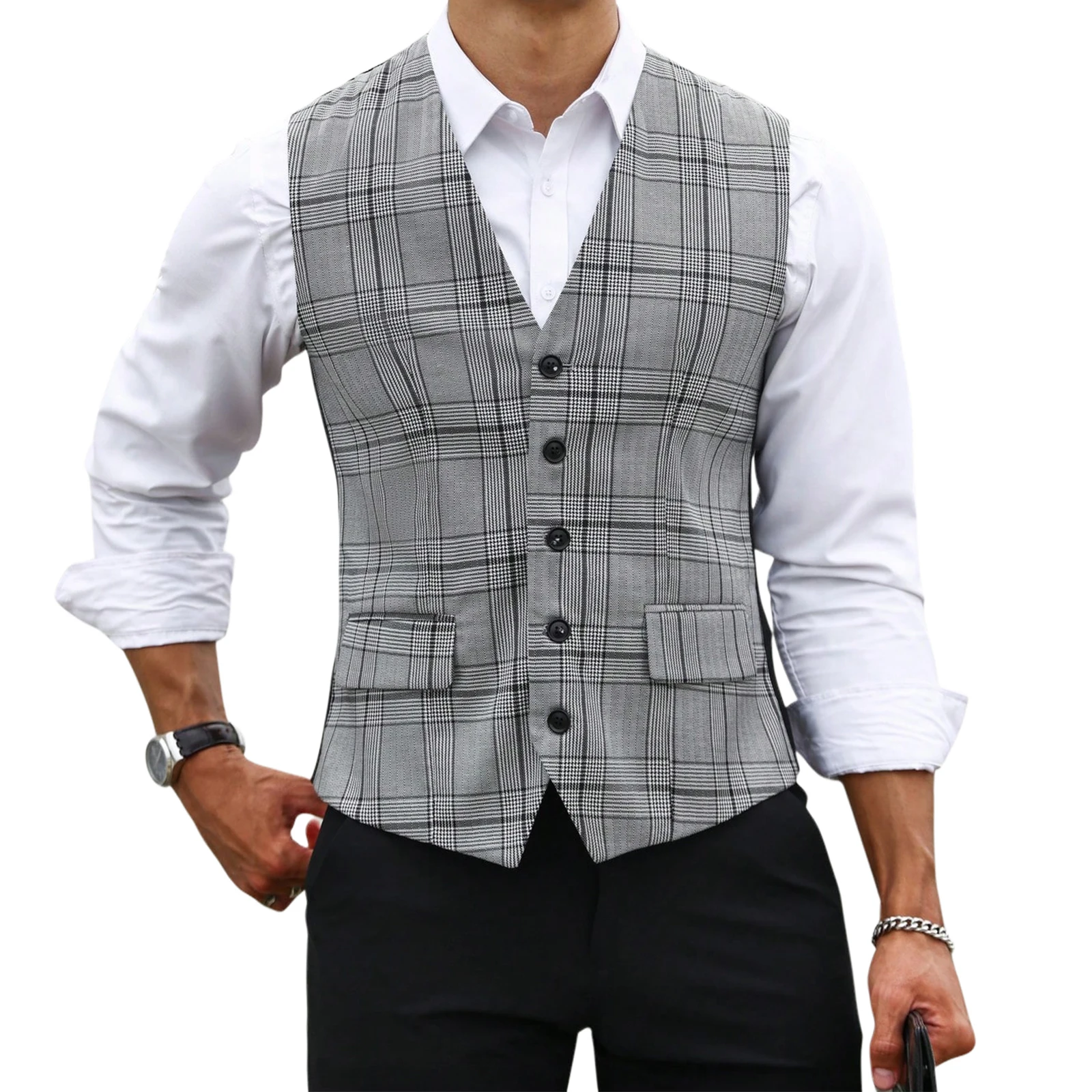 Rompi Jas Pria Abu-abu Motif K - Formal Vest Waistcoat ulasan dan harga