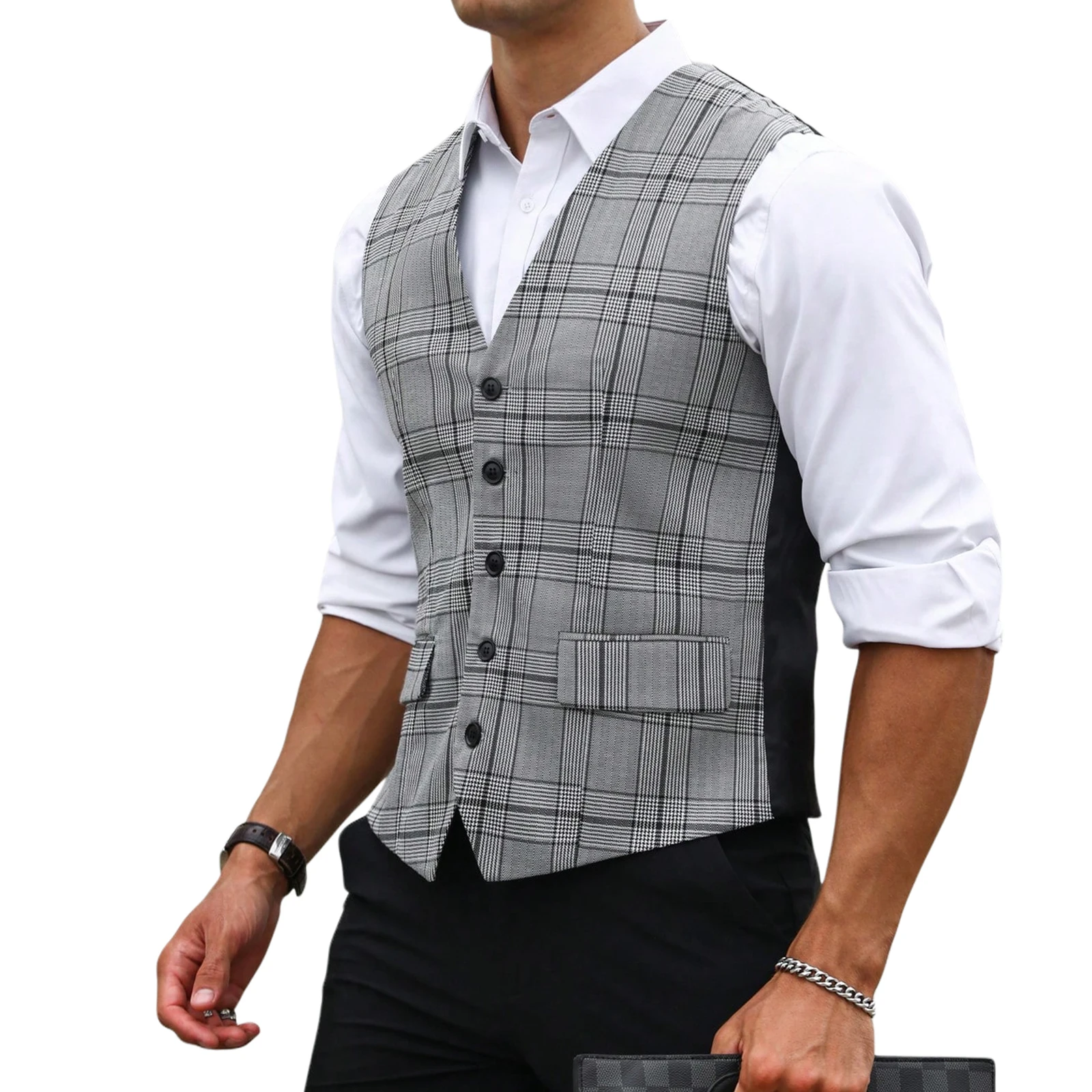 Rompi Jas Pria Abu-abu Motif K - Formal Vest Waistcoat ulasan dan harga